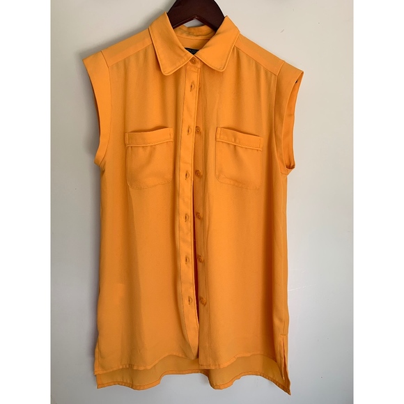 NWOT Ann Taylor Orange Sleeveless Button Down XSP - Picture 1 of 5